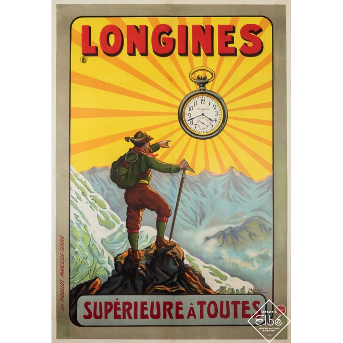Affiche ancienne de publicité - Longines - Marcus - Circa 1910 - 141 par 100 cm