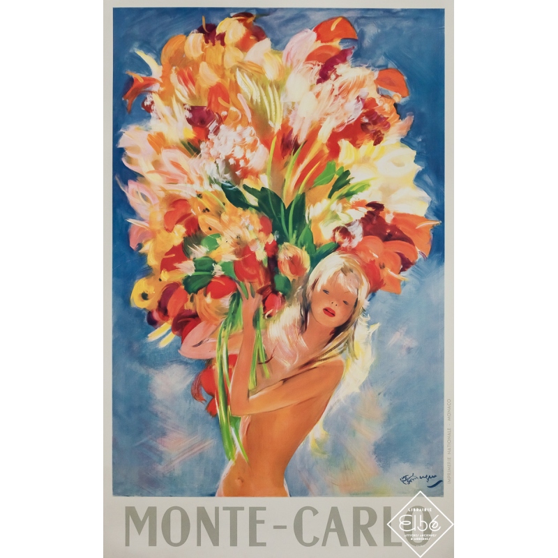 Affiche ancienne de voyage - Monte-Carlo - Jean-Gabriel Domergue - Circa 1950 - 99 par 62.5 cm