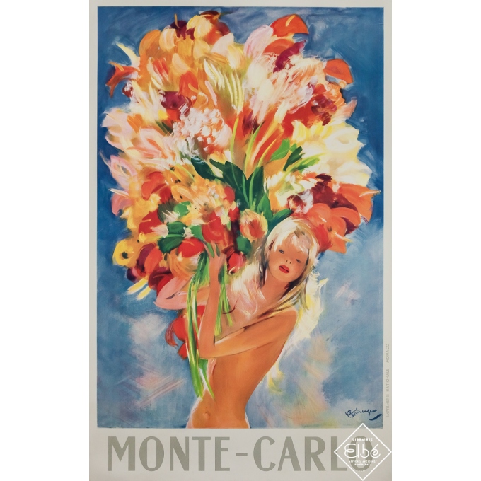 Vintage travel poster - Monte-Carlo - Jean-Gabriel Domergue - Circa 1950 - 39 by 24.6 inches