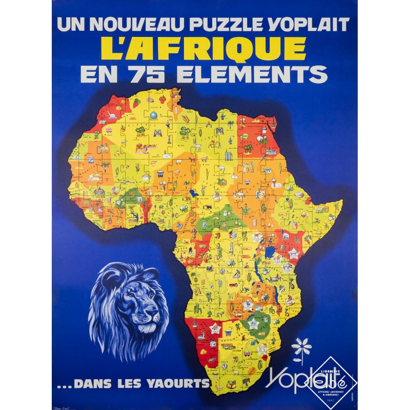Vintage advertisement poster - L'Afrique en 75 éléments - Yoplait - Bleu Fort - Circa 1980 - 62.2 by 47.2 inches