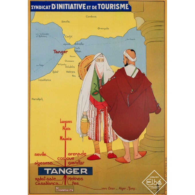 Affiche ancienne de voyage - Tanger - Marrakech - J. Hole - 1929 - 99 par 70 cm