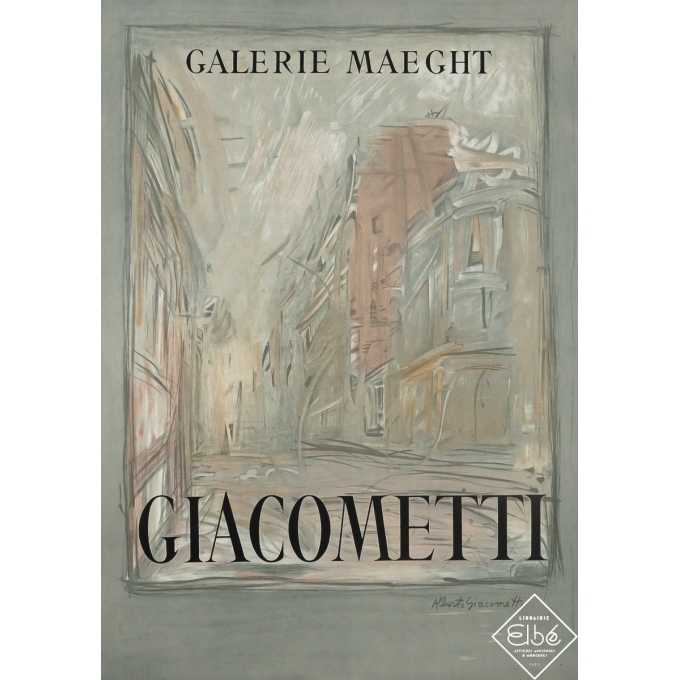 Affiche ancienne d'exposition - Giacometti Galerie Maeght - Giacometti - 1954 - 73.5 par 52 cm
