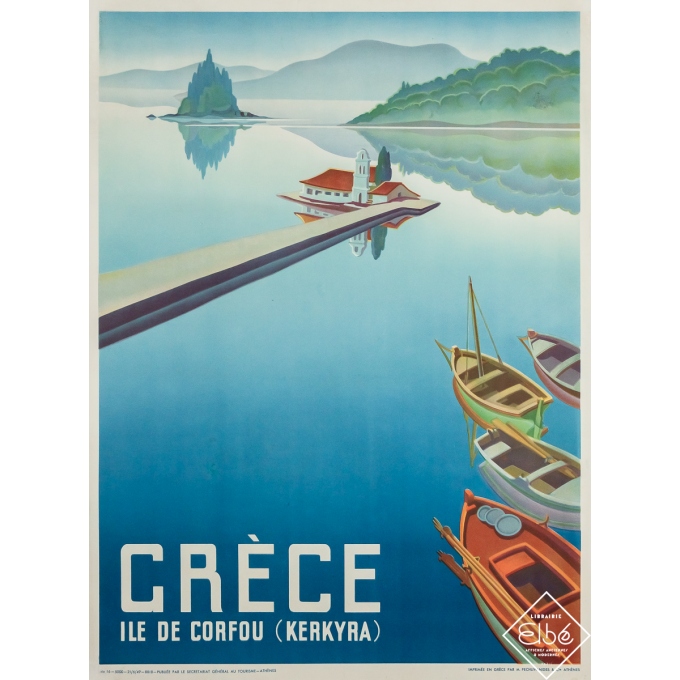 Affiche ancienne de voyage - Grèce - Ile de Corfou - Kerkyra -  - 1949 - 80 par 59 cm
