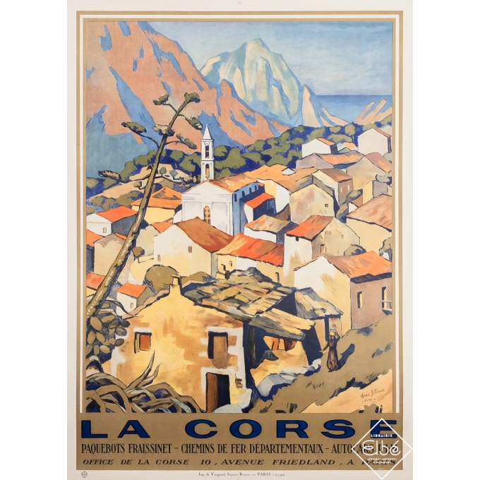 Affiche ancienne de voyage - La Corse - André Strauss - 1927 - 109 par 79 cm