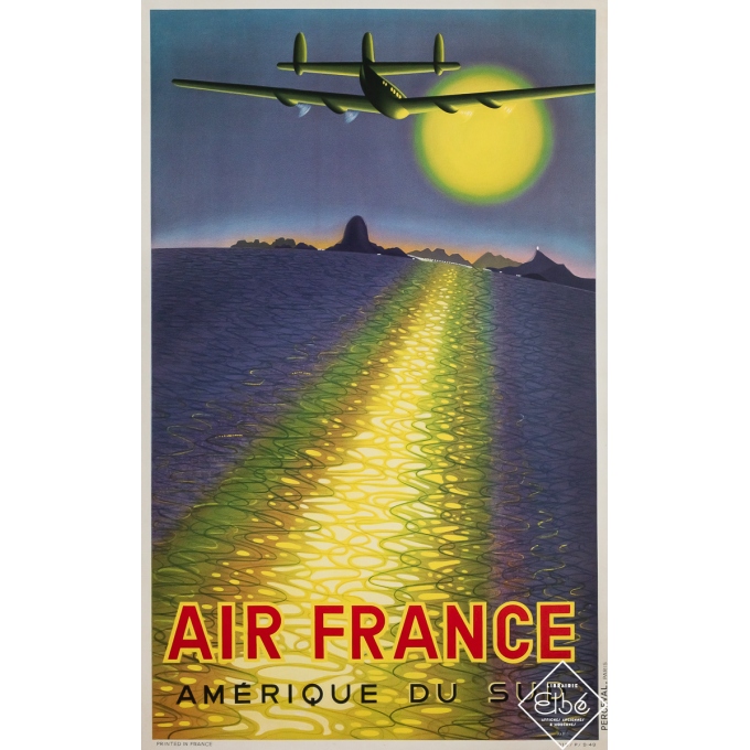 Affiche ancienne de voyage - Air France Amérique du Sud - Rio - Victor Vasarely - 1949 - 99 par 62 cm