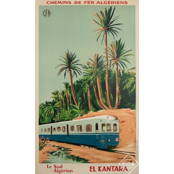 Affiche ancienne de voyage - El Kantara - Le Sud Algérien - Chemins de fer algériens - Emile Bom - 1948 - 99.5 par 60.5 cm