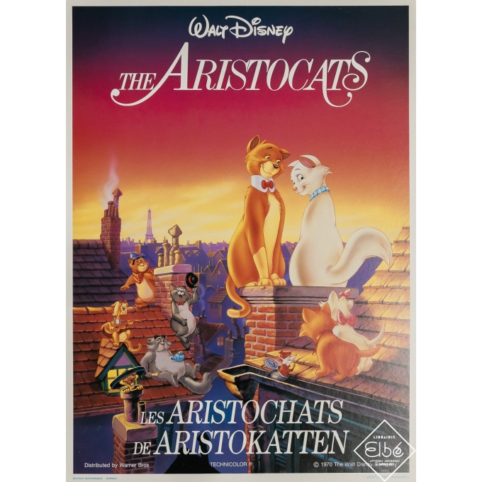 Affiche ancienne de film - The Aristocats - Les Aristochats - d'après Walt Disney - Circa 1970 - 50.5 par 36 cm