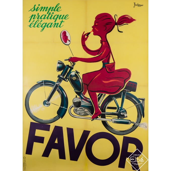 Affiche ancienne de publicité - Moto Favor - P. Bellenger - Circa 1955 - 155 par 114 cm
