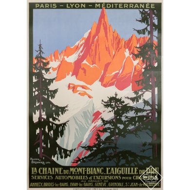 Affiche ancienne de voyage - La chaîne du Mont Blanc - L'aiguille du Dru - Roger Broders - 1924 - 105.5 par 76 cm
