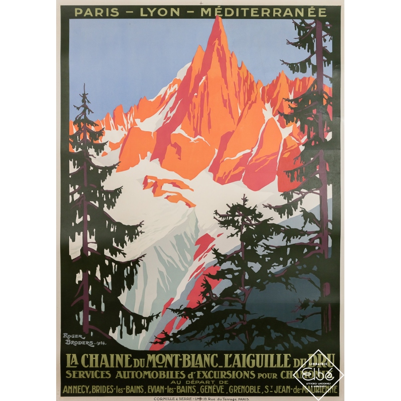 Vintage poster La chaîne du Mont Blanc - L\'aiguille du Dru by Roger Broders  1924