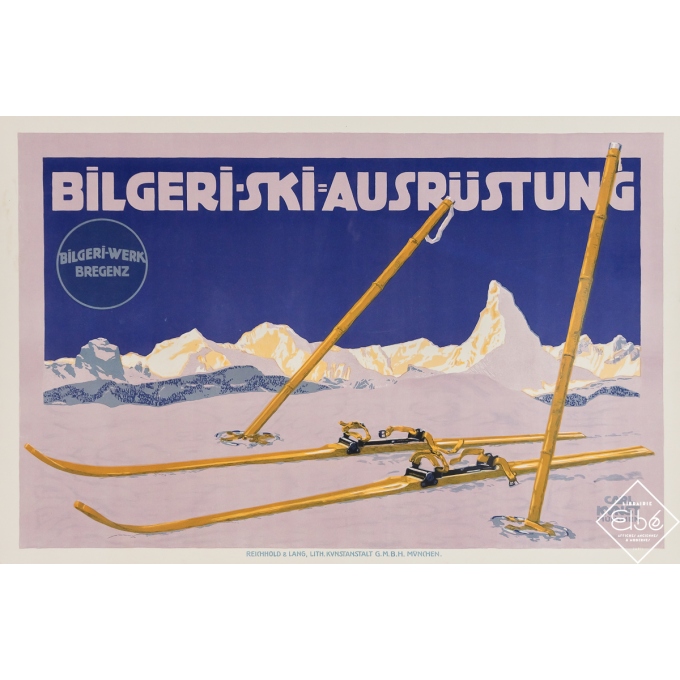 Affiche ancienne de voyage - Bilgeri-Ski - Ausrüstung - Carl Kunst - Circa 1920 - 76 par 51 cm