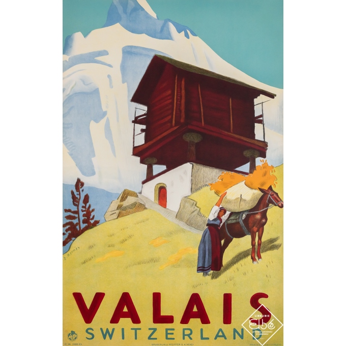 Vintage travel poster - Valais - Switzerland - Suisse - E. Hermès - 1938 - 39.4 by 25.2 inches Vintage travel poster - Valais - Switzerland - Suisse - E. Hermès - 1938 - 39.4 by 25.2 inches