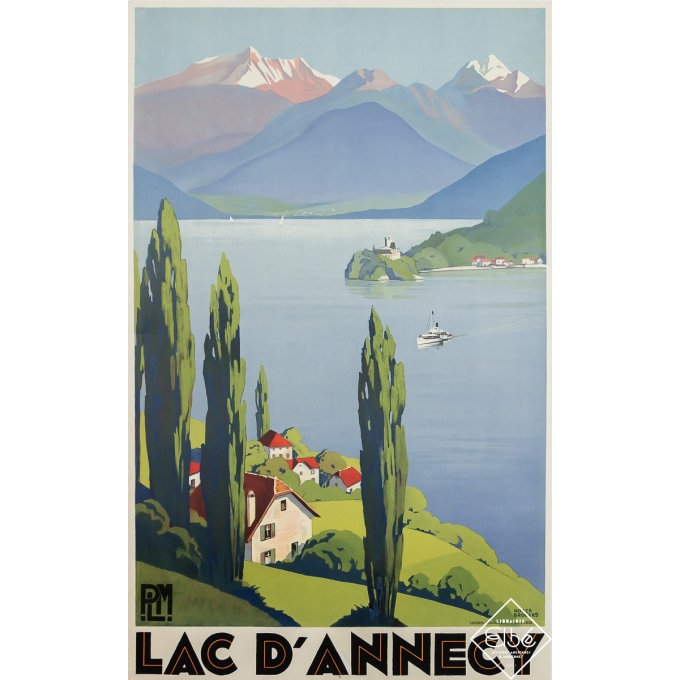 Affiche ancienne de voyage - Lac d'Annecy PLM - Roger Broders - 1930 - 100 par 62.5 cm