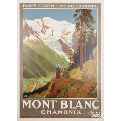 Affiche ancienne de voyage - Mont Blanc Chamonix PLM - H. J. - Circa 1900 - 108 par 79 cm