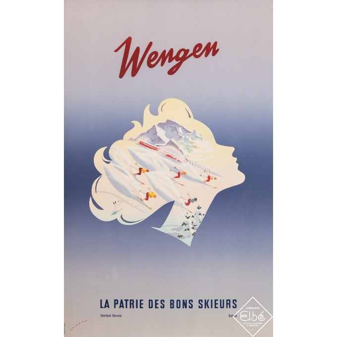 Vintage travel poster - Wengen - Suisse - Peickert - Circa 1950 - 40 by 25 inches