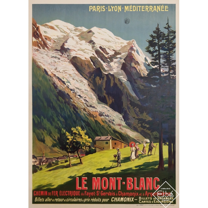 Affiche ancienne de voyage - Le Mont Blanc PLM - Chemin de fer électrique - F. Cachoud - 1906 - 107 par 78.5 cm