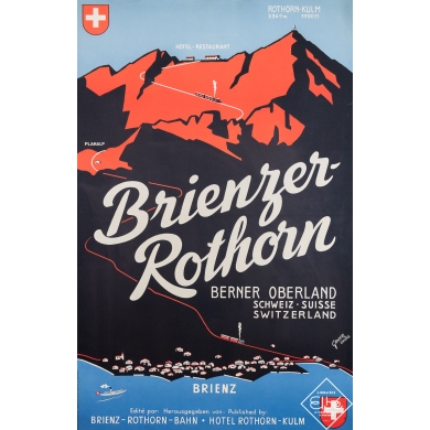 Affiche ancienne de voyage - Brienzer-Rothorn Suisse - Gander Brienz - Circa 1940 - 102 par 65 cm