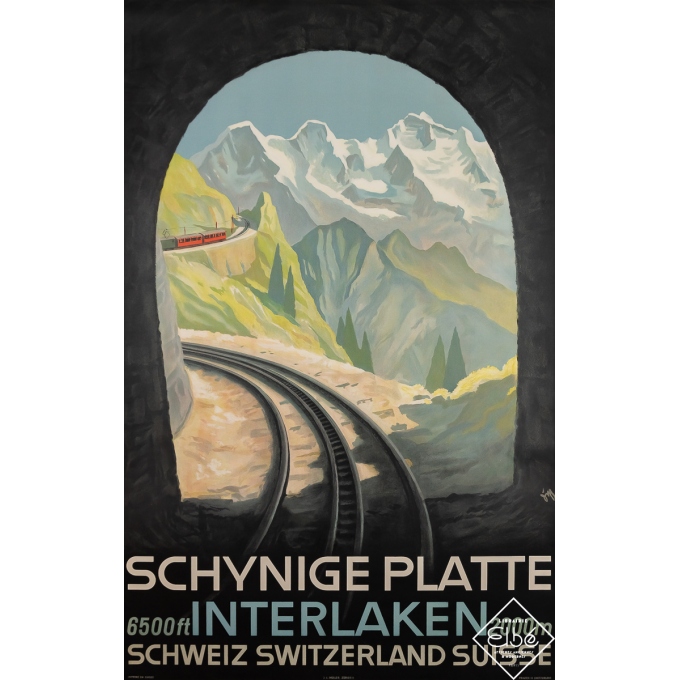 Affiche ancienne de voyage - Schynige Platte - Interlaken Suisse - Alex Walter Diggelmann - Circa 1940 - 100 par 64 cm