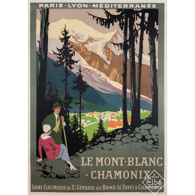 Affiche ancienne de voyage - Le Mont Blanc Chamonix PLM - Roger Broders - 1924 - 108 par 77 cm