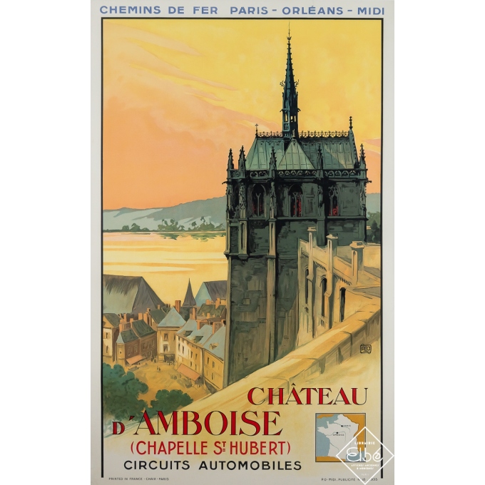 Affiche ancienne de voyage - Chateau d'Amboise - Charles Jean Hallo - 1935 - 100 par 62.5 cm