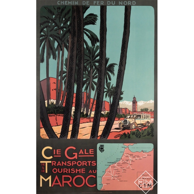 Affiche ancienne de voyage - Compagnie générale de transports de tourisme au Maroc - Camille Josso - 1929 - 100 par 63 cm