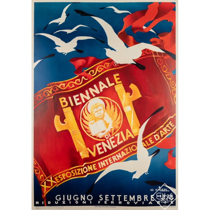 Affiche ancienne originale - Biennale di Venezia - Venise - Cisari - 1936 - 101 par 70 cm