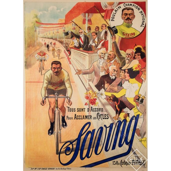 Affiche ancienne de publicité - Saving cycles - Maurice Auzolle - Circa 1910 - 157 par 119 cm