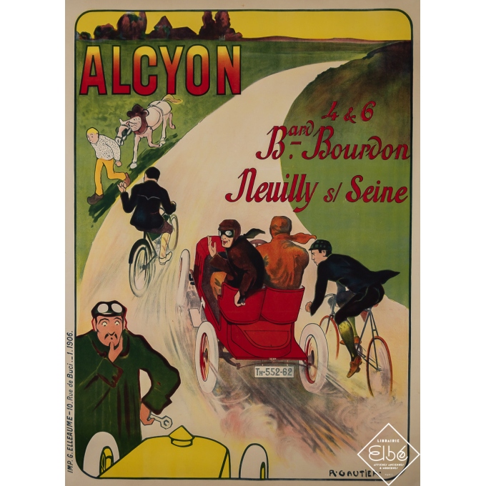 Affiche ancienne de publicité - Alcyon cycles et automobiles - R. Gautier - 1906 - 149 par 109.5 cm