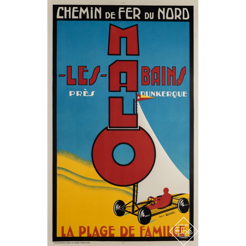Vintage travel poster - Malo-les-Bains - Robert Leynaert - 1930 - 39.4 by 24.4 inches