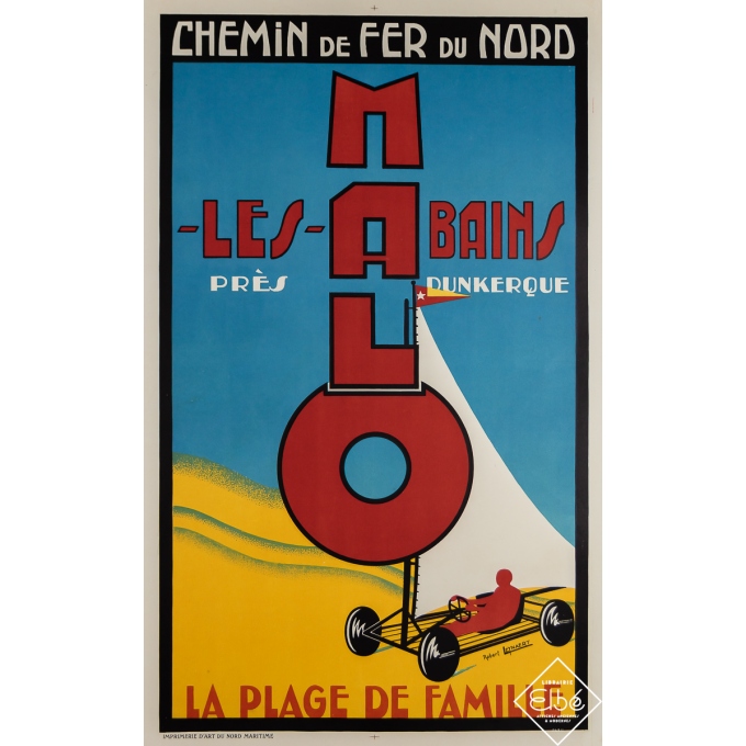 Affiche ancienne de voyage - Malo-les-Bains - Robert Leynaert - 1930 - 100 par 62 cm