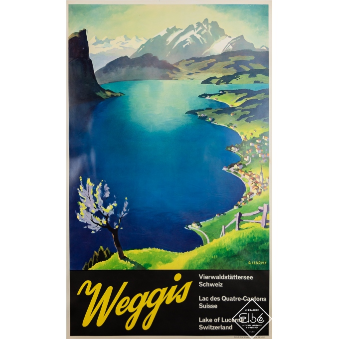 Affiche ancienne de voyage - Weggis Suisse - O. Landolt - Circa 1960 - 104.5 par 63.5 cm