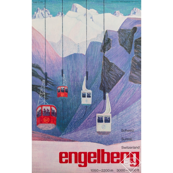 Affiche ancienne de voyage - Engelberg Suisse - Willi Sutter - Circa 1960 - 101 par 64.5 cm