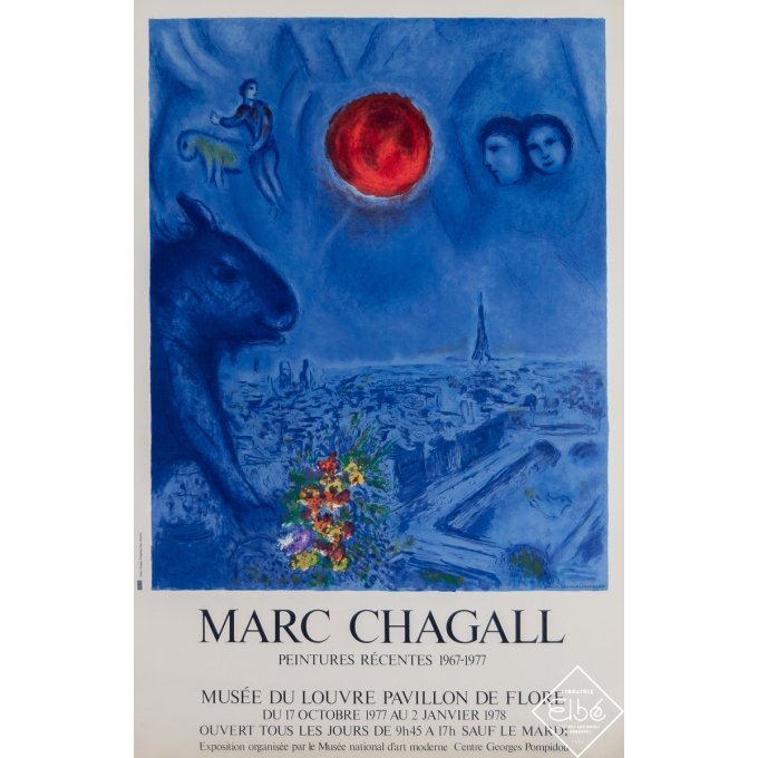 Affiche ancienne d'exposition - Marc Chagall Peintures récentes 1967-1977 - Marc Chagall - 1977 - 76.5 par 50 cm