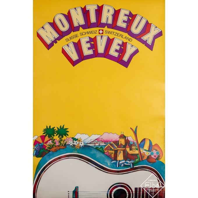 Affiche ancienne de voyage - Montreux Vevey Suisse - Publicité Bornand, Montreux - Circa 1960 - 100 par 65.5 cm