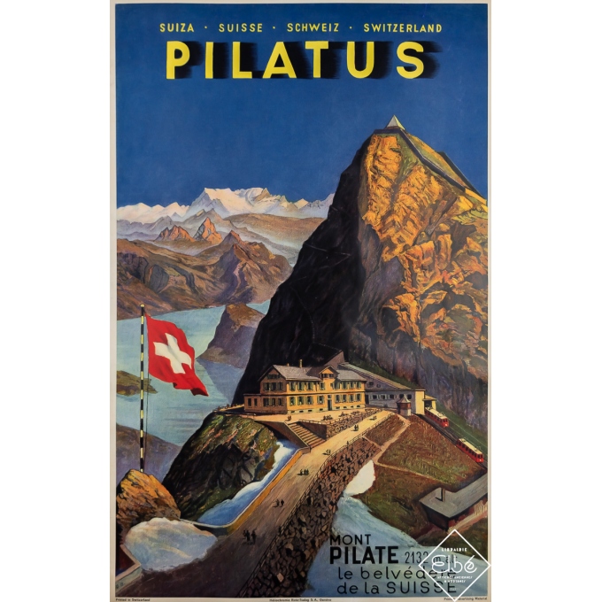 Affiche ancienne de voyage - Pilatus Mont Pilate Suisse - O. B. - Circa 1950 - 102 par 64.5 cm