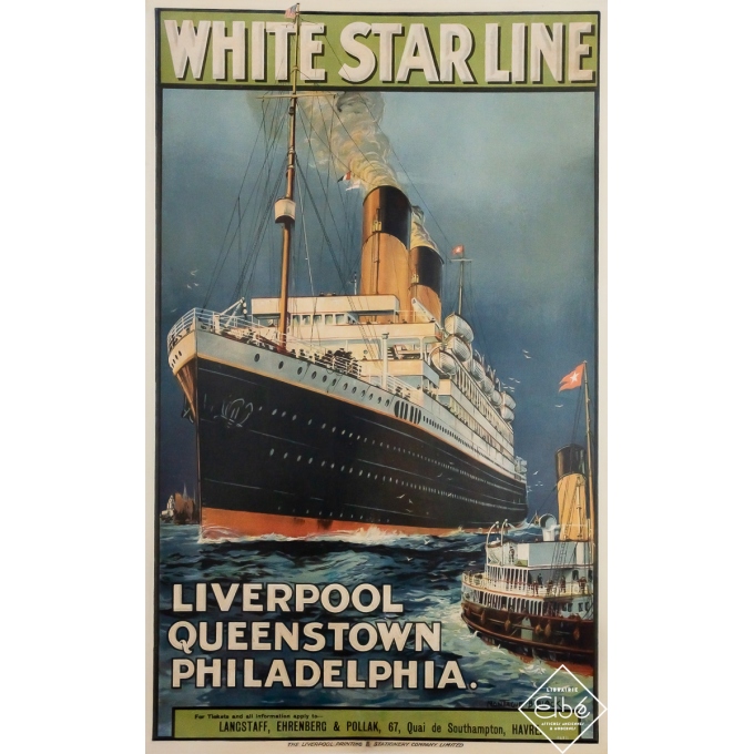 Affiche ancienne de voyage - White Star Line Liverpool Queenstown Philadelphia - Montague B. Black - Circa 1930 - 100 par 63 cm