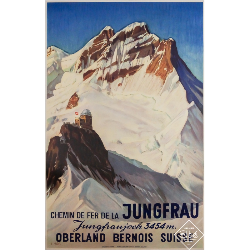 Affiche ancienne de voyage - Jungfrau Oberland bernois Suisse Switzerland - E. Model - Circa 1940 - 102.5 par 65 cm