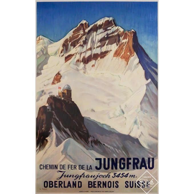 Vintage travel poster - Jungfrau Oberland bernois Suisse Switzerland - E. Model - Circa 1940 - 40.4 by 25.6 inches
