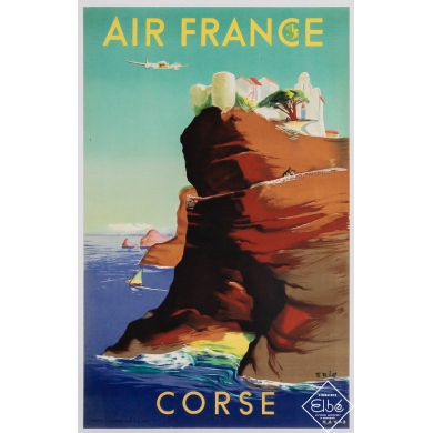 Affiche ancienne de voyage - Air France Corse les bouches de Bonifaccio - Eric - 1949 - 49 par 31 cm