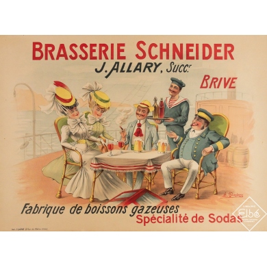 Vintage advertisement poster - Brasserie Schneider - A. Quendray - Circa 1900 - 23.6 by 32.3 inches