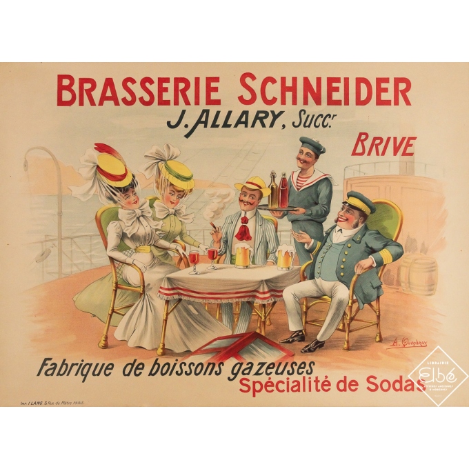 Vintage advertisement poster - Brasserie Schneider - A. Quendray - Circa 1900 - 23.6 by 32.3 inches