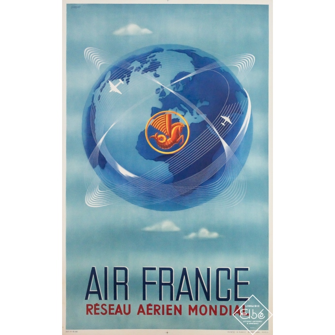 Affiche ancienne de voyage - Air France Réseau aérien mondial - Plaquet - 1948 - 99 par 62.5 cm