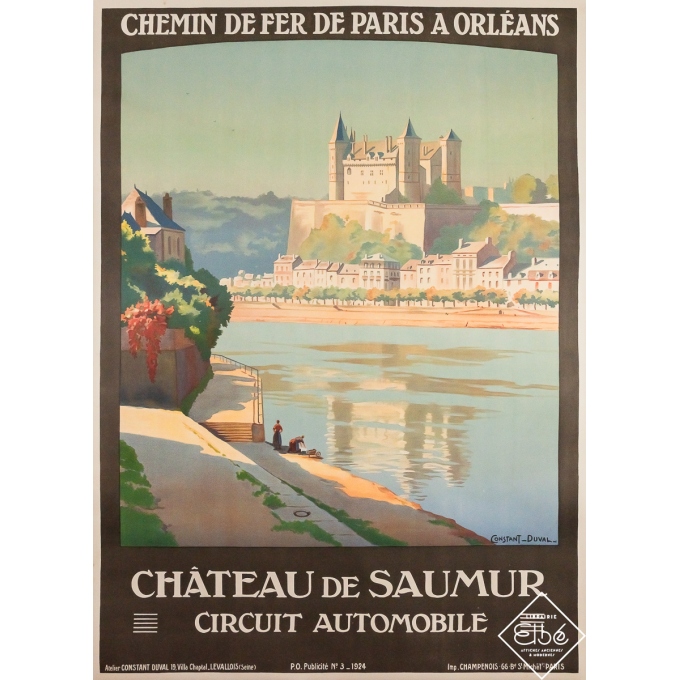 Affiche ancienne de voyage - Château de Saumur Chemin de fer de Paris à Orléans - Constant Duval - 1924 - 104 par 75 cm