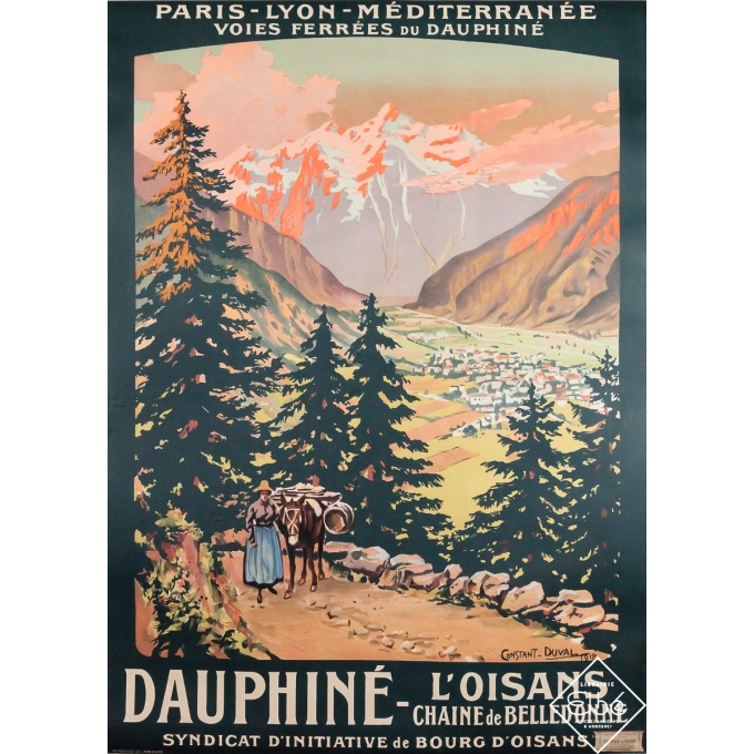 Affiche ancienne de voyage - Dauphiné L'Oisans Chaîne de Belledonne PLM - Constant Duval - 1912 - 105 par 75 cm