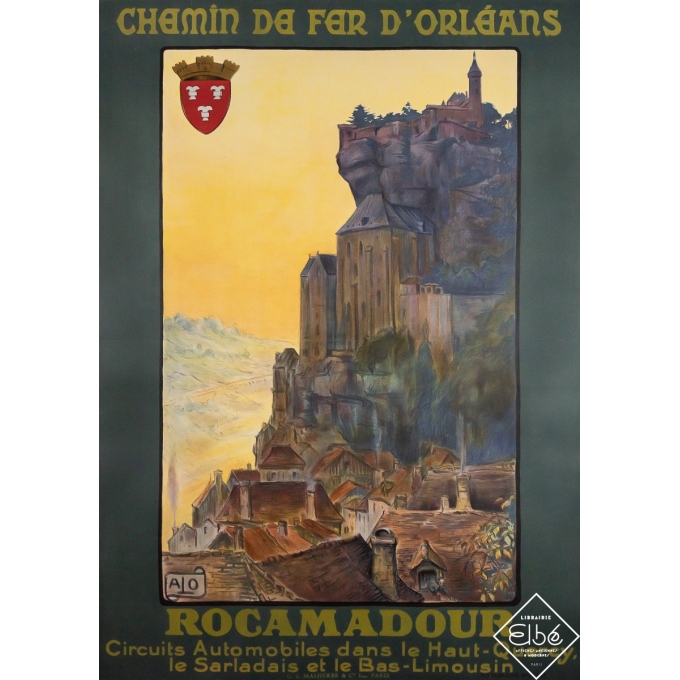 Affiche ancienne de voyage - Rocamadour Chemin de fer d'Orléans - Charles-Jean Hallo - 1921 - 105 par 74.5 cm