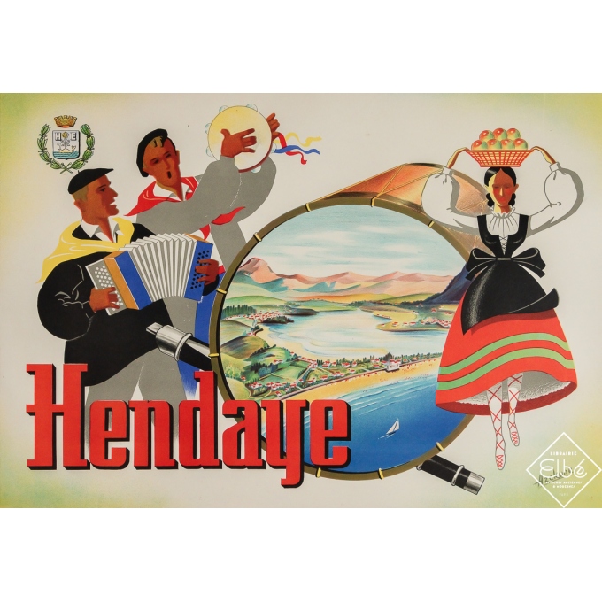 Affiche ancienne de voyage - Hendaye - Azckune - Circa 1925 - 43.5 par 62.5 cm