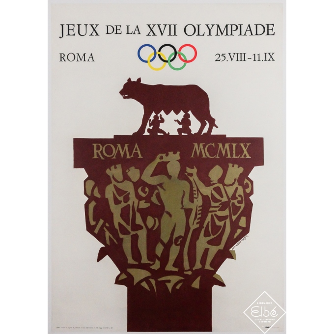 Affiche ancienne de publicité - Jeux de la XVIIe Olympiade Rome 1960 - Armando Testa - 1960 - 100 par 70 cm