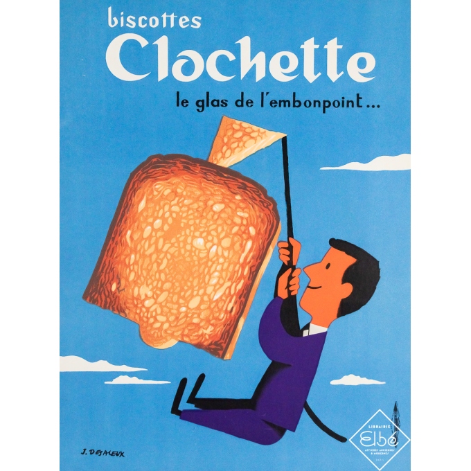 Affiche ancienne de publicité - Biscottes Clochette - Jean Desaleux - Circa 1970 - 41 par 30.5 cm