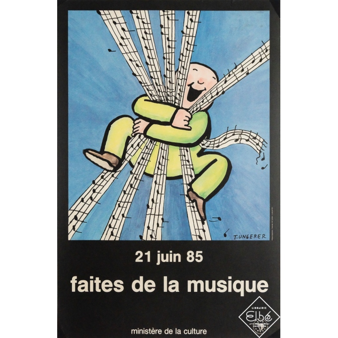 Affiche ancienne de publicité - Faites de la musique - T. Ungerer - 1985 - 60 par 40 cm
