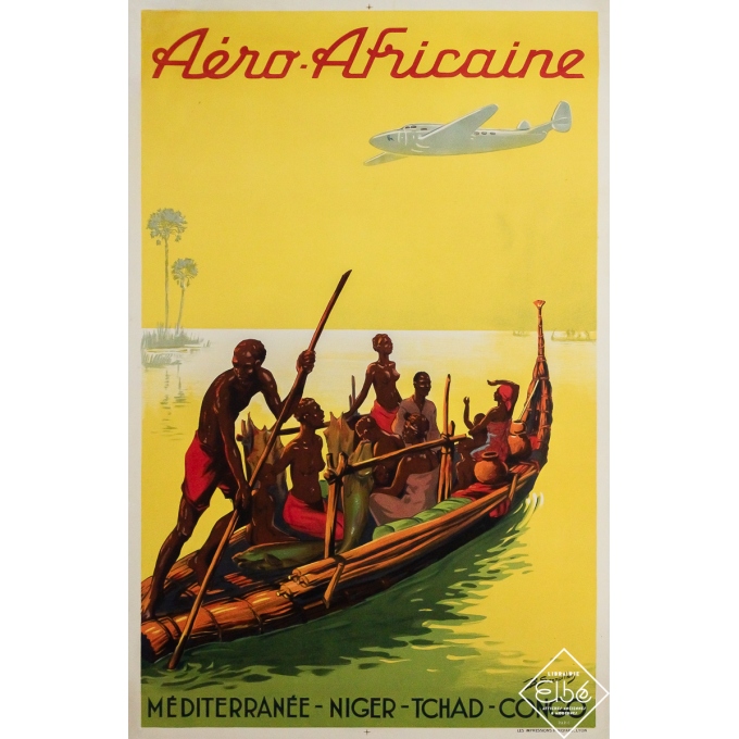 Affiche ancienne de voyage - Aéro-Africaine - B. Sarraillon - Circa 1950 - 101 par 65 cm